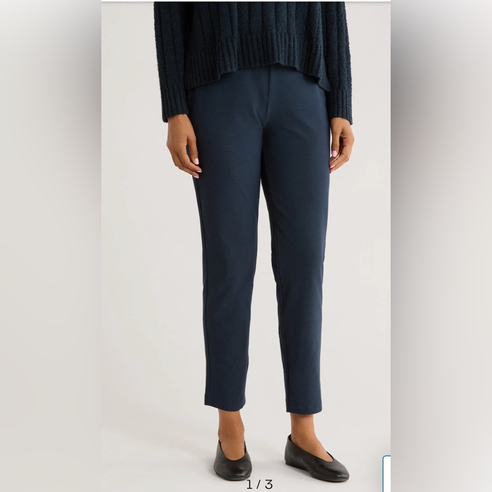 Eileen Fisher washable‎ greyish blue flex ponte viscose pants elastic waistband